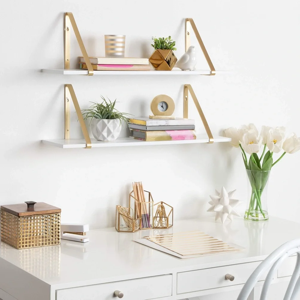 Kate and Laurel Soloman White Wooden Shelves - 2 Piece Set - BRAND NEW